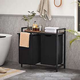 Vasagle Tvättkorg med 2 utdragbara och avtagbara tvättpåsar 2x46L Svart