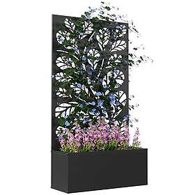 Outsunny Metal Raised Garden Bed with Trellis, Outdoor Elevated Planter Box, Bla