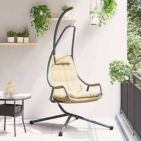 vidaXL Hanging Chair with Stand and Cushion Beige Steel