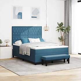 vidaXL Box Spring Bed with Mattress & Bench Dark Blue 140x200 cm Velvet