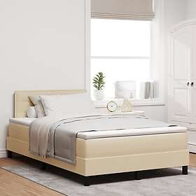vidaXL Box Spring Bed with Mattress & LED Cream 120x190 cm Fabric