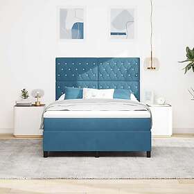 vidaXL Box Spring Bed with Mattress & LED Dark Blue 140x190 cm Velvet
