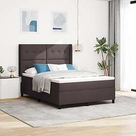 vidaXL Box Spring Bed with Mattress & LED Dark Brown 140x200 cm Fabric