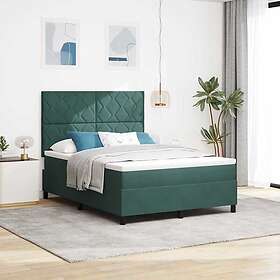 vidaXL Box Spring Bed with Mattress & LED Dark Green 140x190 cm Velvet