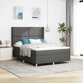 vidaXL Box Spring Bed with Mattress & LED Dark Grey 140x200 cm Fabric