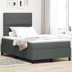 vidaXL Box Spring Bed with Mattress & LED in Dark Grey, 120 x 190 cm, Fabric