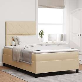 vidaXL Box Spring Bed with Mattress & LED in Cream, 120 x 200 cm Fabric