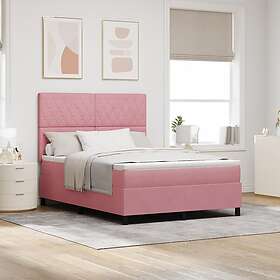 vidaXL Box Spring Bed with Mattress & LED Pink 140x190 cm Velvet