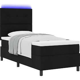 vidaXL Box Spring Bed with Mattress & LED, Black, 80 x 200 cm, Fabric.