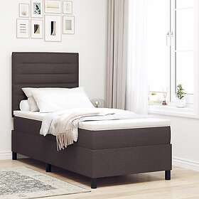 vidaXL Box Spring Bed with Mattress & LED, Dark Brown, 90 x 200 cm, Fabric