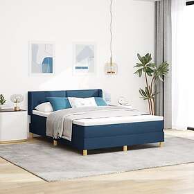 vidaXL Box Spring Bed with Mattress in Blue, 140 x 190 cm, Fabric
