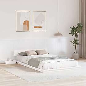 vidaXL Floor Bed Frame with Bedside Tables White 140x190cm Solid Wood