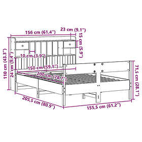 vidaXL Bookcase Bed without Mattress Wax Brown 150x200cm King Size Solid Wood Pi
