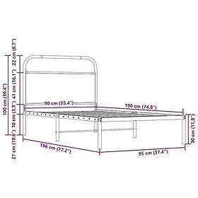 vidaXL Bed Frame Without Mattress 90x190 cm Single Smoked Oak Engineered Wood