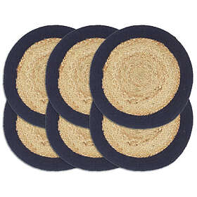 vidaXL Placemats 6 pcs Natural and Navy Blue 38 cm Jute and Cotton