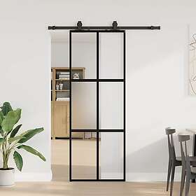 vidaXL Sliding Door with Hardware Set Black 76x205 cm Tempered Glass