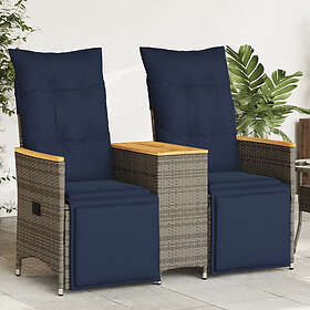 vidaXL Reclining Garden Sofa 2-Seater with Table Grey Poly Rattan