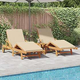 vidaXL Sun Loungers 2 pcs with Cushions and Wheels Beige Solid Wood Acacia