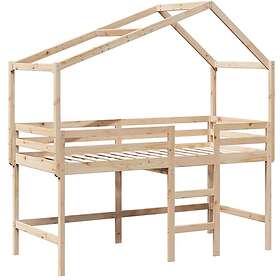 vidaXL Våningssäng med stege och tak 90x200 cm massiv furu
