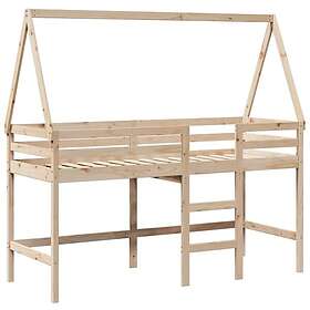 vidaXL Våningssäng med stege och tak 90x190 cm massiv furu