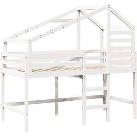 vidaXL Våningssäng med stege och tak vit 90x190 cm massiv furu