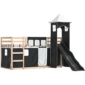 vidaXL Lit superposé avec toboggan et rideaux blanc et noir 90x190 cm