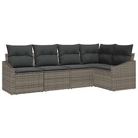 vidaXL Lounge Set 5 Pieces Grey Poly Rattan Powder-Coated Steel
