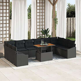 vidaXL Lounge Set with Cushion 11 Pieces Black, Brown 100 x 55 x 73 cm