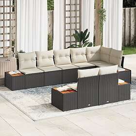 vidaXL Trädgårdsoffset 8 pcs Svart och gräddvit 319 x 154 x 85 cm