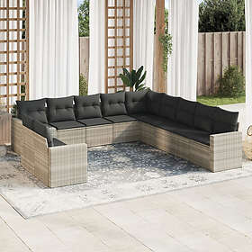 vidaXL Salon de jardin avec Coussins 11 Pièces Gris Clair Rattan