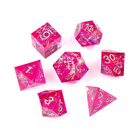 Greifenfels Razor Series Dice: Roseo with Silver numbers 7-die Set