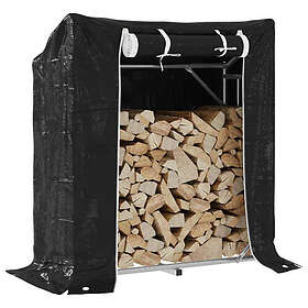 vidaXL Log rack with rain cover galvanized steel