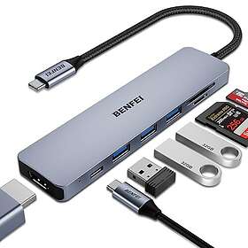 Benfei 7-i-1 USB-C Hub med HDMI, SD/TF-kortläsare, 3 USB 3.0, 60W PD