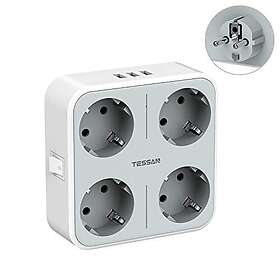 Tessan USB-vägguttag 4 uttag 3 USB Vit