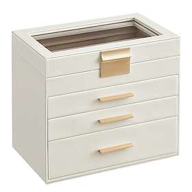 Songmics JBC161W01 Boîte à bijoux avec couvercle en verre, bijoux 4 niveaux, 3 t