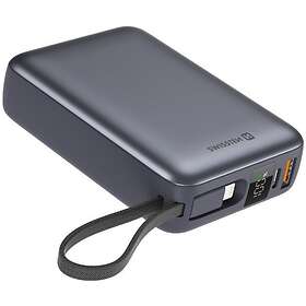 Swissten Power Bank 20000mAh Sisäänrakennetuilla Kaapeleilla USB-C ja Lightning