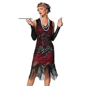 Viloree 1920-talsklänning med fransar, pärlor och paljetter