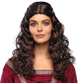 Boland 85717 Peruk Jungfru Långt Brunt Hår med Flätor Medeltida Riddare Kostymtillbehör