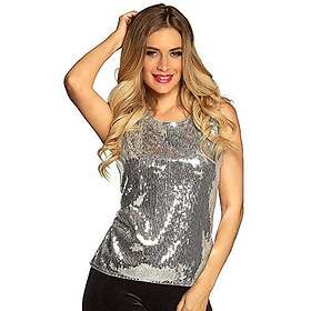 Boland 02042 Paljetttopp Silver Disco Queen Party Outfit Kostym
