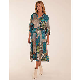 Blue Vanilla Satin Button Kimono Sleeve Shirt Dress