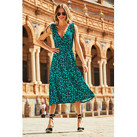 Sosandar Animal Print Tie Shoulder Midi Jersey Dress