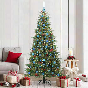 vidaXL Hinged Christmas Tree with 300 LED Lights Green 210cm PE and PVC