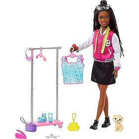 Barbie "Brooklyn"-Stylist Docka och 14 Leksats med Tillbehör, Garderobstema med Valp och Klädställning HNK96