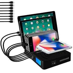 IOUGDSEC Laddstation med 8 portar och trådlös laddningsplatta PD20W QC3.0 Snabbladdare