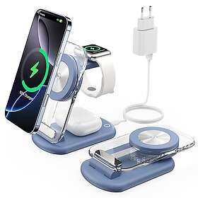 RoRoSkin T618-F Station de Recharge Magnétique Sans Fil 3-en-1 Pliable Veilleuse