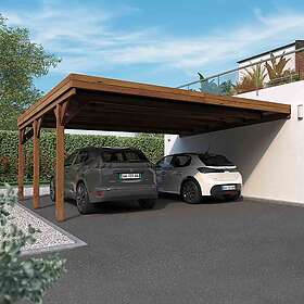 Cerland Victor Wall Mounted Double Wooden Carport 6 x 5m Opaque Roof, Brown