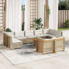 vidaXL Lounge Set 10 delar med dynor Beige Konstrotting 3262000