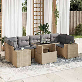 vidaXL Matgrupp för trädgården med dynor 8 delar beige konstrotting 3326760