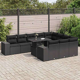 vidaXL Loungegrupp 11 delar med dynor Svart Konstrotting 3326866