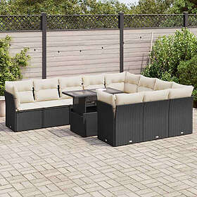 vidaXL Loungegrupp 11 delar med dynor Svart Konstrotting 3326227